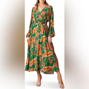 Flaying Tomato SUNNYSIDE FLORALS WOVEN MIDI DRESS size L pristine condition